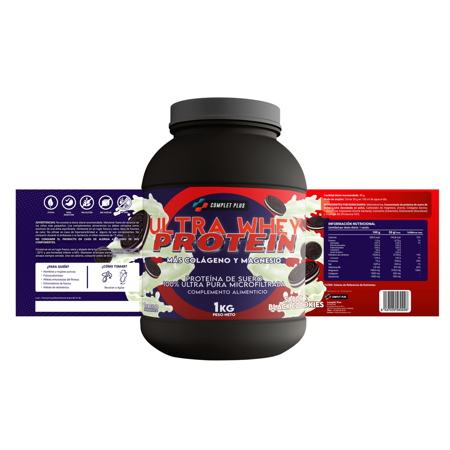Recuperador Proteico - Ultra Whey Protein con Colageno y Magnesio Sabor Galleta