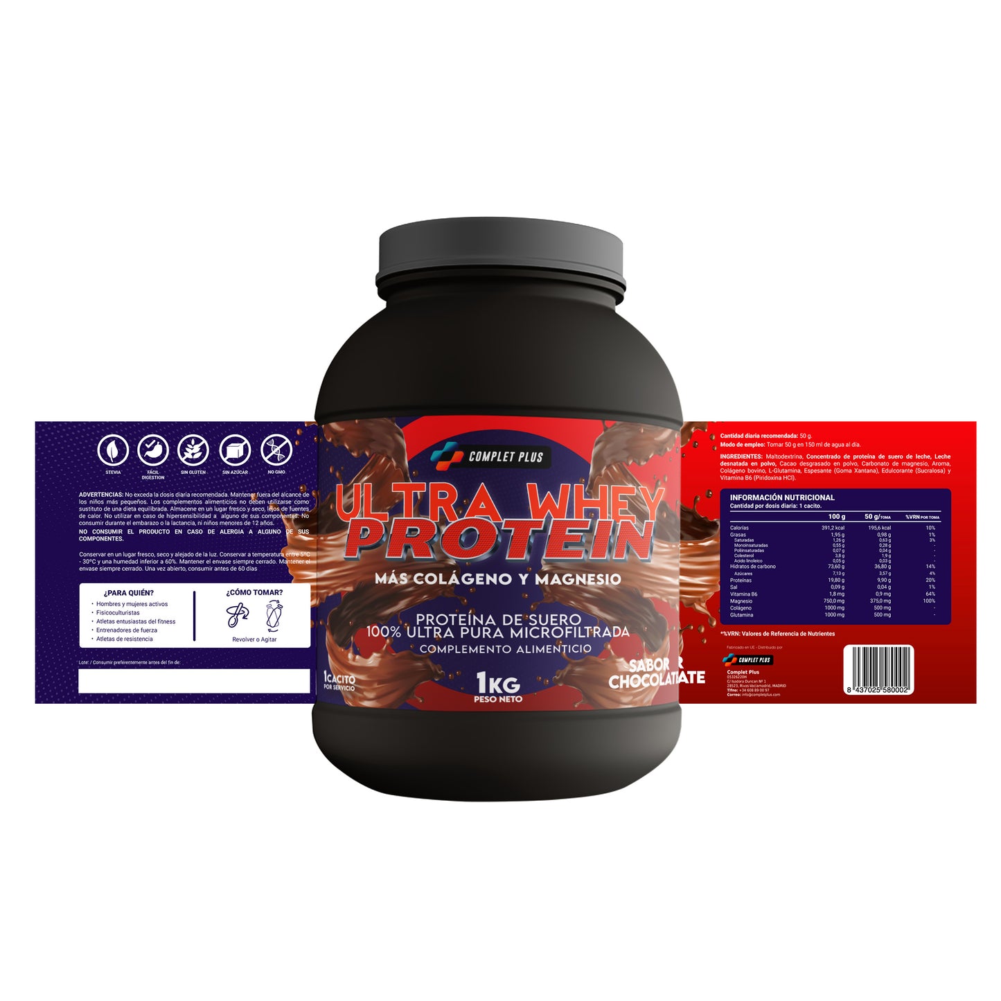 Recuperador Proteico - Ultra Whey Protein con Colageno y Magnesio Sabor Chocolate