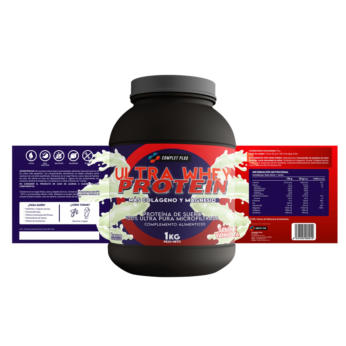 Recuperador Proteico - Ultra Whey Protein con Colageno y Magnesio Sabor Vainilla